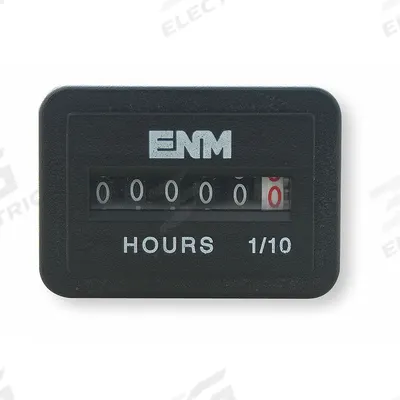 ENM Hour Meter: Hour Meters, Front Panel Mounting, Analog, 7/8 in x 1 3/8 in