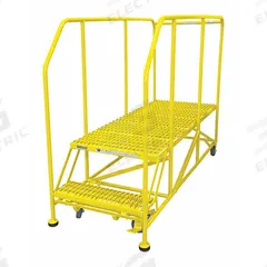 COTTERMAN Work Platform: 1.7 ft Platform Ht - Max, 36 in x 60 in, Steel, 800 lb Load Capacity (MPN 2WP3660RA3B4B8AC2P6). Key specifications — Folding: Not Foldable; Mobility: Rolling; Components Included: Rubber Foot Pads; Use Location: Indoor; Brand: COTTERMAN; Color: Yellow; Height Adjustability: Fixed Height; Includes Handrails: Handrails Included.