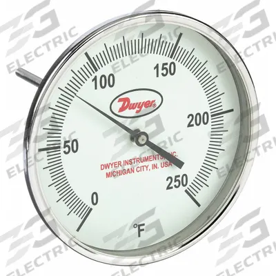 Dwyer Glow-in-the-Dark Dial Thermometer: 0°F to 250°F, +/- 1% Accuracy, 5 in Dial Dia - Adjustable-Angle Glow-in-the-Dark Thread-Mount Dial Thermometers
