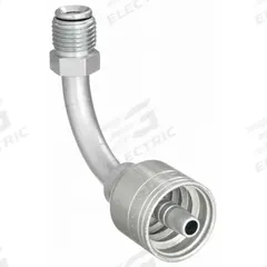 AEROQUIP Hydraulic Crimp Fitting: Steel x Steel, 90° Elbow, -4 For Hose Dash Size, Male x Genderless (MPN 1AA5MFB4). Key specifications — For Hose Dash Size: -4; Fitting Gender: Male x Genderless; Fitting Connection Type: Inverted Flare x Crimp; Thread Size: 1/2"-20; Brand: AEROQUIP.