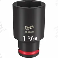MILWAUKEE Deep Impact Socket: 1/2 in Drive Size, SAE, 1 5/16 in Socket Size, 6-Point, Deep, Friction (MPN 49-66-6235). Key specifications — attr1215501: MILWAUKEE; attr1215515: Black Phosphate; attr1215518: 1-5/16 in.