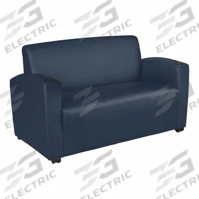 REGENCY Love Seat: Blue, Navy Blue, 4 Casters/Glides, Built-In Cup Holders, 56 in Overall Wd - Accent Chairs
