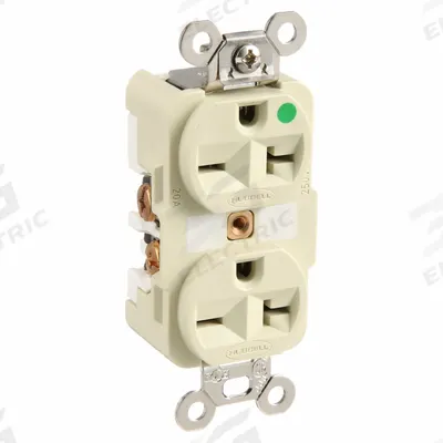 HUBBELL Receptacle: Hospital Grade Fed. Spec., Duplex, 6-20R, Ivory, 250V AC, 20 A - General Purpose Receptacles