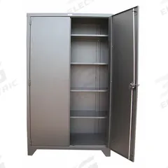 GREENE MANUFACTURING, INC. Storage Cabinet: 60 in x 18 in x 82 in, Swing Handle & Padlock Hasp (MPN MDC-6018-82). Key specifications — attr62698: Dark Gray; attr62736: Welded; attr87895: Legs; attr62693: Assembled; attr62737: Stationary; attr62694: Adjustable; attr62695: Baked Enamel; attr62696: Steel.