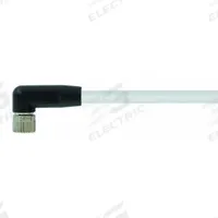 Cordset: M8 Female Right Angle X Bare Wire, 3 Pins, Gray, PVC, 1.5 m Cable Lg, 24 AWG Wire Size (MPN 7000-08081-2100150). Key specifications — Cable Jacket Color: Gray; End 1 Mounting Orientation: Right Angle; End 1 Gender: Female; End 1 Connection Type: M8; Cable Jacket Material: PVC; Brand: MURRELEKTRONIK; IP Rating: IP67; End 2 Connection Type: Bare Wire.