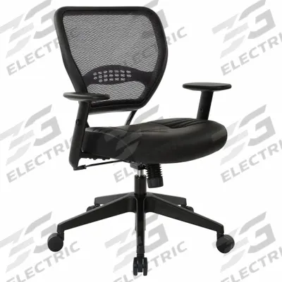 OFFICE STAR Office Chair: Space, Ht, Black, Leather & Mesh Material, 19 3/4 in Back Ht - Adjustable-Arm Office Chairs