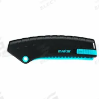 MARTOR Squeeze-grip safety knife, ceramic blade: 139 mm Overall Lg, Textured, 15 1/2 mm Overall Wd (MPN 1250019.17). Key specifications — attr307884: Slider; attr307885: Plastic Rounded Tip; attr307882: Blue; attr307878: Textured; attr307881: Plastic; attr324892: MARTOR.