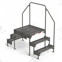 EGA Work Platform: 2.3 ft Platform Ht - Max, 34.6 in x 38.3 in, Steel, 500 lb Load Capacity (MPN CW6-27-3-3). Key specifications — Folding: Not Foldable; Mobility: Stationary; Use Location: Indoor; Brand: EGA; Color: Gray; Exit Direction: Forward; Height Adjustability: Adjustable Height; Includes Handrails: Handrails Included.
