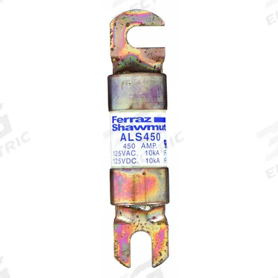 MERSEN Forklift Limiter Fuse: ALS Series, Bolt-On, Gen Purpose, 450 A, 125 V DC - Fast-Acting & General Purpose Bolt-On Fuses
