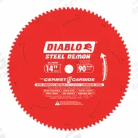 DIABLO Circular Saw Blade: 14 in Blade Dia., 90 Teeth, 0.08 in Cut Wd, 1 in Arbor Size, Thin Metal (MPN D1490CF). Key specifications — attr1116119: DIABLO; attr1145631: Steel.