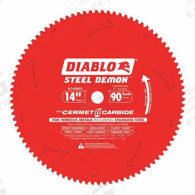DIABLO Circular Saw Blade: 14 in Blade Dia., 90 Teeth, 0.08 in Cut Wd, 1 in Arbor Size - Stainless Steel-Cutting Blades