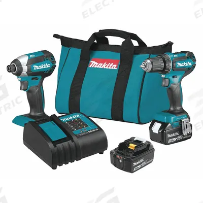 MAKITA Cordless Tool Combination Kit: 2 Tools, Drill/Impact Driver, 18 V DC Volt - Makita 18V Cordless Tool Combination Kits