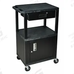 APPROVED VENDOR Audio-Visual Cart: 24 in L x 18 in W, 24 in L x 18 in W 42 1/2 in H, Plastic, Black (MPN WT42C2-B/WTD). Key specifications — Handle Type: Flat; Brand: APPROVED VENDOR; Color: Black; Configuration: (1) Cabinet.