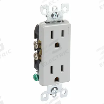 LEVITON Receptacle: Decorator Duplex, 5-15, Gray, 125V AC, 15 A, 2 Pole / 3 Wire (MPN 5325-GY) - General Purpose Receptacles