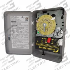 INTERMATIC Electromechanical Timer: 24 hr, 120V AC, DPST, Mechanical (MPN T173). Key specifications — Body Material: Metal; Indoor/Outdoor Usage: Indoor; Mounting Style: Surface; Brand: INTERMATIC.