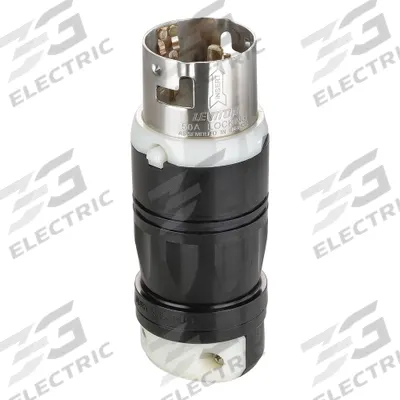 LEVITON Locking Plug: Non-NEMA, Black/White, 250V AC, 50 A, 2 Pole - General Purpose Plugs