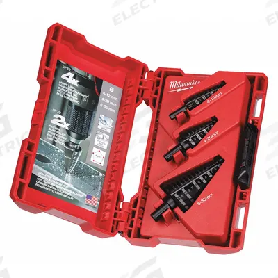MILWAUKEE Step Drill Bit Set: 3 Pc, 4 mm to 35 mm - High-Speed Steel Step Drill Bit Sets
