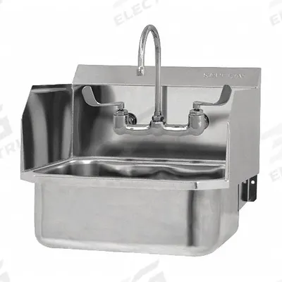 SANI-LAV Sink: 1 Stations, 7 in Bowl Dp, 17 in Bowl Lg, 14 in Bowl Wd, Faucet Included - One-Station Wall-Mounted Hand Sinks with Faucets