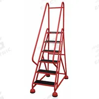 COTTERMAN Rolling Ladder: 4.5 ft Platform Ht, Partially Assembled, Steel, Wt-Actuated Auto-Lock (MPN ST-621 A2 C6 P5). Key specifications — Includes Handrails: Handrails Included; Material: Steel; Brand: COTTERMAN; Color: Red.