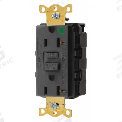 HUBBELL GFCI Receptacle: Hospital Grade Fed. Spec., Decorator Duplex, 5-20R, Black, GFCI - General Purpose Receptacles