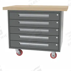GREENE MANUFACTURING, INC. Mobile Cabinet Workbench: 38 in x 28 in, Butcher Block, Gray (MPN MG-250.M). Key specifications — Included Components: No Additional Components; Assembly: Fully Assembled; Brand: GREENE MANUFACTURING, INC..