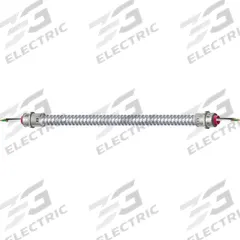 SOUTHWIRE Nonmetallic Clad Whip: 8 AWG, 2 Conductors, 6 ft, 600 V Volt, 12 in Wire Leads, Straight (MPN 55189307). Key specifications — Conductor Material: Copper; Includes: 12 in Wire Leads; Grounding Conductor Size: 10 AWG; Grounding Conductor Material: Copper; Grounding Conductor Insulation Material: PVC; Grounding Conductor Insulation Color: Green; Series: Ultra-Whip®; Shielding: Unshielded.