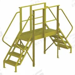 TRI-ARC Crossover Bridge: 3.3 ft Platform Ht, Steel, 1,000 lb Load Capacity, Serrated, 4 Steps (MPN 7CY80). Key specifications — Brand: TRI-ARC; Color: Yellow; Tread Type: Serrated.