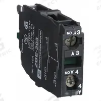 SCHNEIDER Contact Block: 22 mm Panel Mounting Size, 2NO, Momentary, ZB4/ZB5 Series (MPN ZBE203). Key specifications — Switch Action: Momentary; Terminal Connection Type: Screw Clamp Terminals; Brand: SCHNEIDER; Compatible with Series: ZB5.