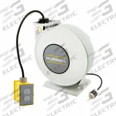 HUBBELL WIRING DEVICE-KELLEMS Extension Cord Reel: Ratchet Lock, 35 ft Cord Lg, 12 AWG, SJO, 5-20P (MPN HBLI35123R220). Key specifications — Retractable Cord Ending NEMA Configuration: 5-20R; Feeder Cord Ending NEMA Configuration: 5-20P; Brand: HUBBELL WIRING DEVICE-KELLEMS.