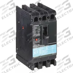 SIEMENS Molded Case Circuit Breaker: 100 A Amps, 18kA at 480V AC, Fixed, Load Side Lug, ABC, ED4 (MPN ED43B100). Key specifications — Phase Connection: ABC; Instantaneous Trip: Fixed; Terminal Connection: Load Side Lug; Series: ED4; Max. AIR Rating: 18kA at 480V AC.