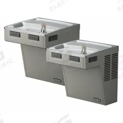 ELKAY Bi-Level Drinking Fountain: On-Wall, 27 in Ht, Front Pushbar/Side Pushbar, 8 gph @ 50°F, Gray (MPN LMABFTL8LC). Key specifications — Housing Color: Gray; Brand: ELKAY; Housing Material: Vinyl Clad Steel; Housing Finish: Vinyl Clad; Chilling Capacity: 8 gph @ 50°F.