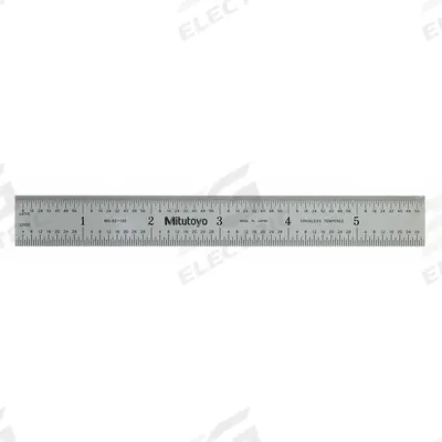 MITUTOYO Rigid Rule: 182-105, 6 in / 150 mm, 0.05 in Thick, 0.5 mm/1/64 in, Chrome - Stainless Steel Rulers