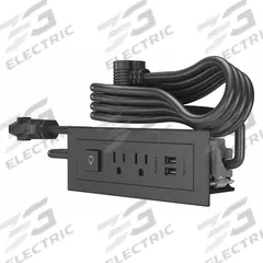 LEGRAND Furniture Power Outlet: 2 Outlets, 10 ft Cord Lg, Black, 5-15R, 7.13 in Wd, Type A (MPN RDSZBK). Key specifications — Shape: Rectangular; Brand: LEGRAND; USB Connectors Included: Type A; Mounting Style: Recessed.