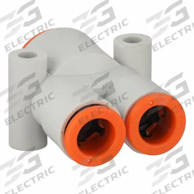 SMC Push-Fit Wye Fitting: 5/16 in OD x 5/16 in OD x 1/2 in OD Size - Polybutylene & Brass Tube Fittings