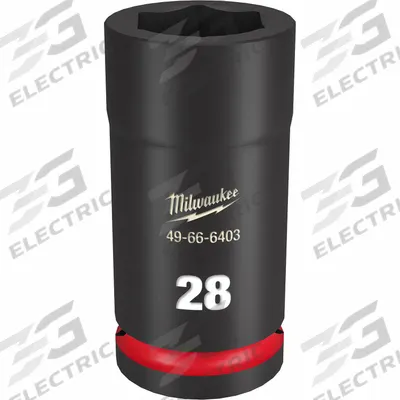 MILWAUKEE Deep Impact Socket: 3/4 in Drive Size, Metric, 28 mm Socket Size, 6-Point - 3/4" Drive Impact Sockets