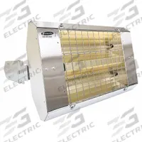 FOSTORIA Infrared Quartz Electric Heater: 3200 W Watt Output, 240V AC, 1 Phase, Hardwired, Silver (MPN H-30-222-THSS). Key specifications — Wattage Output: 3200 W; Voltage: 240V AC; Brand: FOSTORIA; Electrical Connection: Hardwired; Element Type: Quartz Lamp; Housing Color: Silver; Housing Material: Stainless Steel; Overall Dimensions - L x W x D: 24 in x 15 in x 11 in.