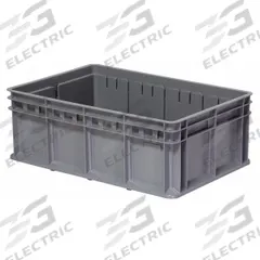 AKRO-MILS Straight Wall Tote: 11.2 gal, 23 5/8 in x 15 3/4 in x 8 5/8 in, Stacking Capable, Gray (MPN 38358GRY). Key specifications — Material: Plastic; Stackable: Stacking Capable; Brand: AKRO-MILS.