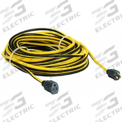 APPROVED VENDOR Extension Cord: Outdoor Use, 100 ft Lg, Outlet, 5-15P, 12/3, SJTW, Black/Yellow (MPN 52NY23). Key specifications — Brand: APPROVED VENDOR; Temperature Rating: -40° to 167°F; NEMA Plug Configuration: 5-15P.