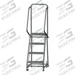 BALLYMORE Rolling Ladder: 3.2 ft Platform Ht, Unassembled, Steel, Wt-Actuated, Expanded Metal (MPN H418X). Key specifications — Includes Handrails: Handrails Included; Material: Steel; Brand: BALLYMORE; Color: Gray.