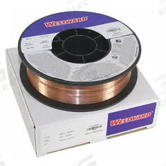 WESTWARD MIG Welding Wire: Low-Alloy Steel, 0.035 in, 11 lb, ER80S-B2, 80 ksi, 68 ksi (MPN 20AP57). Key specifications — Spool Type: Plastic Spool; Brand: WESTWARD; Tensile Strength (As Welded) (Merch): 80 ksi; Yield Strength (As Welded) (Merch): 68 ksi.