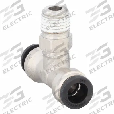 PARKER Push-Fit Tee Fitting: 3/8 in OD x 3/8 in OD x 1/4 in Pipe Size, Brass - Nickel-Plated Brass Tube Fittings