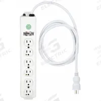 TRIPP LITE Outlet Strip: 6 Outlets, 6 ft Cord Lg, 15 A Current, UL 1363, White, 5-15P, 1 1/2 in Wd (MPN PS-606-HG). Key specifications — Brand: TRIPP LITE; Mounting Style: Keyhole.