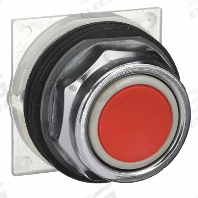 SCHNEIDER Flush Push Button: Red, 30 mm Mounting Size, Metallic - Flush-Mount & Recessed Push-Button Operators