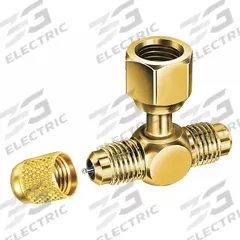 JB INDUSTRIES Access Valve Tee: Access 1/4 in Male SAE, Line 1/4 in SAE Female, Swivel, 3 PK (MPN A31852). Key specifications — Brand: JB INDUSTRIES; Configuration: Swivel; Includes: Cap; Product Type: Access Valve Tee; Valve Core Included: Yes.