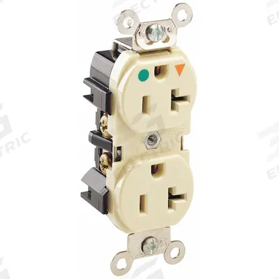 LEVITON Receptacle: Hospital Grade Fed. Spec., Duplex, 5-20R, Ivory, 125V AC, 20 A - General Purpose Receptacles
