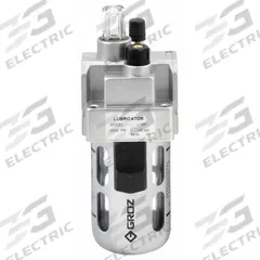 GROZ Compressed Air Lubricator: Micro Mist, 1/4 in NPT, 58 cfm, 145 psi Max Op Pressure, Knob (MPN L1491). Key specifications — attr111774: Aluminum; attr111402: Intermediate Duty; attr111761: GROZ.
