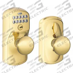 SCHLAGE RESIDENTIAL Keypad Knob: Brass (MPN FE595 PLY505PLY). Key specifications — Product Type: Keypad Knob; Manufacturer Part Number: FE595 PLY505PLY; Key Override Options: None.