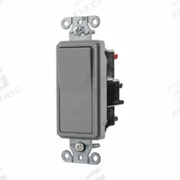 HUBBELL Wall Switch: Rocker Switch, 3-Way, Maintained, Gray, 120/277V AC, 15 A (MPN DS315STGY). Key specifications — Illuminated: No; Voltage Rating: 120/277V AC.