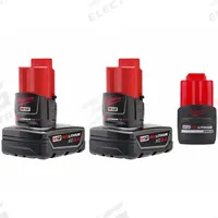 MILWAUKEE Battery Kit: M12™, 3 Ah_2.5 Ah, 3 Batteries Included, 12V DC (MPN 48-11-2412, 48-11-2425). Key specifications — attr1278107: Not Oil-Resistant.