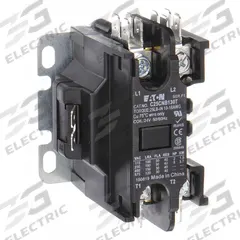 EATON Definite Purpose Magnetic Contactor: 1 + N Poles, 208-240V AC, 25 A, Non-Reversing (MPN C25CNB125B). Key specifications — Brand: EATON; Coil Voltage: 208-240V AC; Contactor Style: HVACR Definite Purpose Contactor; Frame Size: C; Terminal Connection Type: Quick-Disconnect Terminals; Maximum Voltage Rating: 690V AC; Series: C25 Series; Phase: Single.